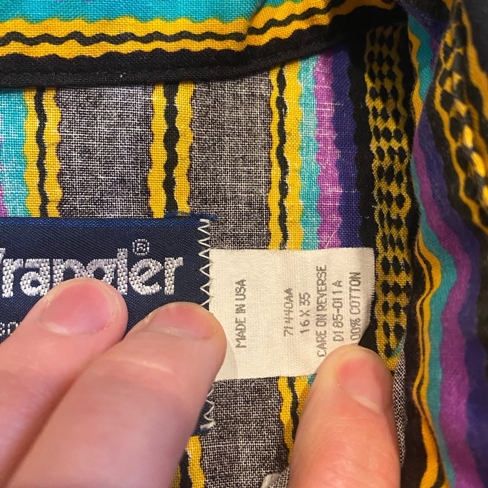 Wrangler Men's Striped Button-Down Shirt in Black, Purple & Yellow - Picture 7 of 7